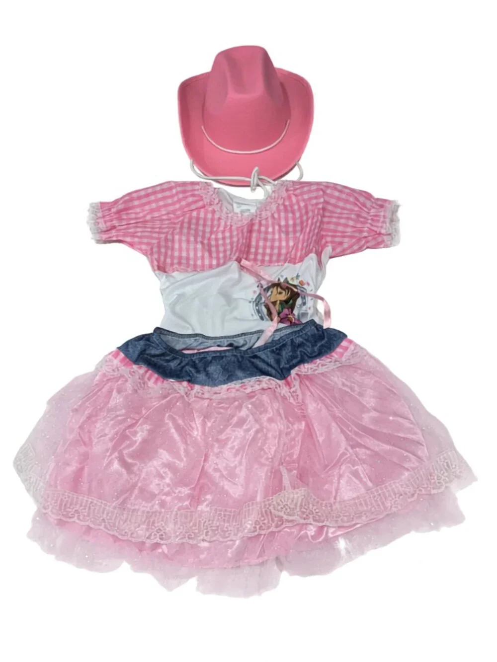 Forum Novelties Pink Cowgirl Costume Girls 8-10 NWT Hat Top Skirt Western